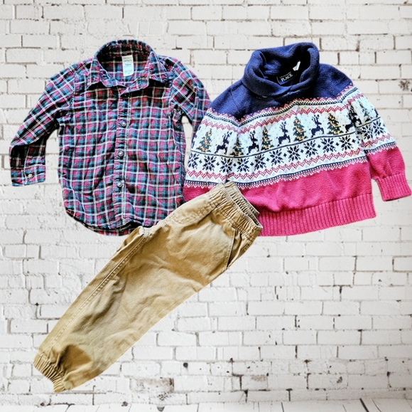 Carter's baby boy lot christmas fall sweater shirt pant set plaid size 18-24 red - Picture 1 of 1